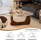 Modern Glass Coffee Table, 32.3″D×25.6″W×15.8″H-Abstract Unique Mid Century Triangle Center Table for Living Room, Minimalist Middle Tables for Home Office, Wooden Base