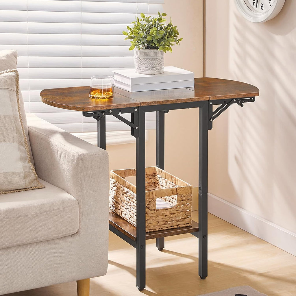 HOOBRO Folding Side Table, 2-Tier Sofa End Table with Expandable Desktop, Small Foldable Coffee Table, for Small Spaces, Living Room, Bedroom, Dorm, Apartment, Rustic Brown and Black BF172BZ01