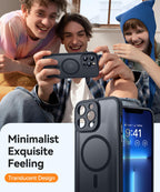 CANSHN 磁気対応 iPhone 13 Pro Max ケース、アップグレード版【フルカメラ保護】【Magsafe対応】【半透明マット】耐衝撃保護スマホケースカバー 6.7インチ - ブラック