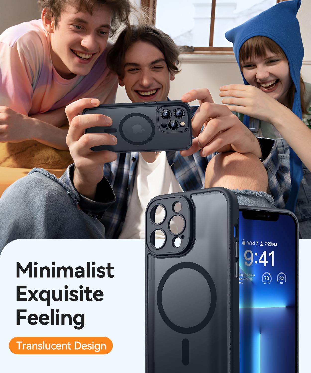 CANSHN 磁気対応 iPhone 13 Pro Max ケース、アップグレード版【フルカメラ保護】【Magsafe対応】【半透明マット】耐衝撃保護スマホケースカバー 6.7インチ - ブラック