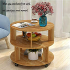 RNE Coffee Table with Wheels,Round Side Table with 2-Tier Storage Shelf,End Table Easy Assembly,Cocktail Table for Home Office