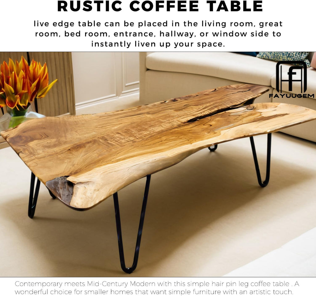 Wood Coffee Table - Live Edge Coffee Table - Natural Wooden Coffee Tables for Living Room