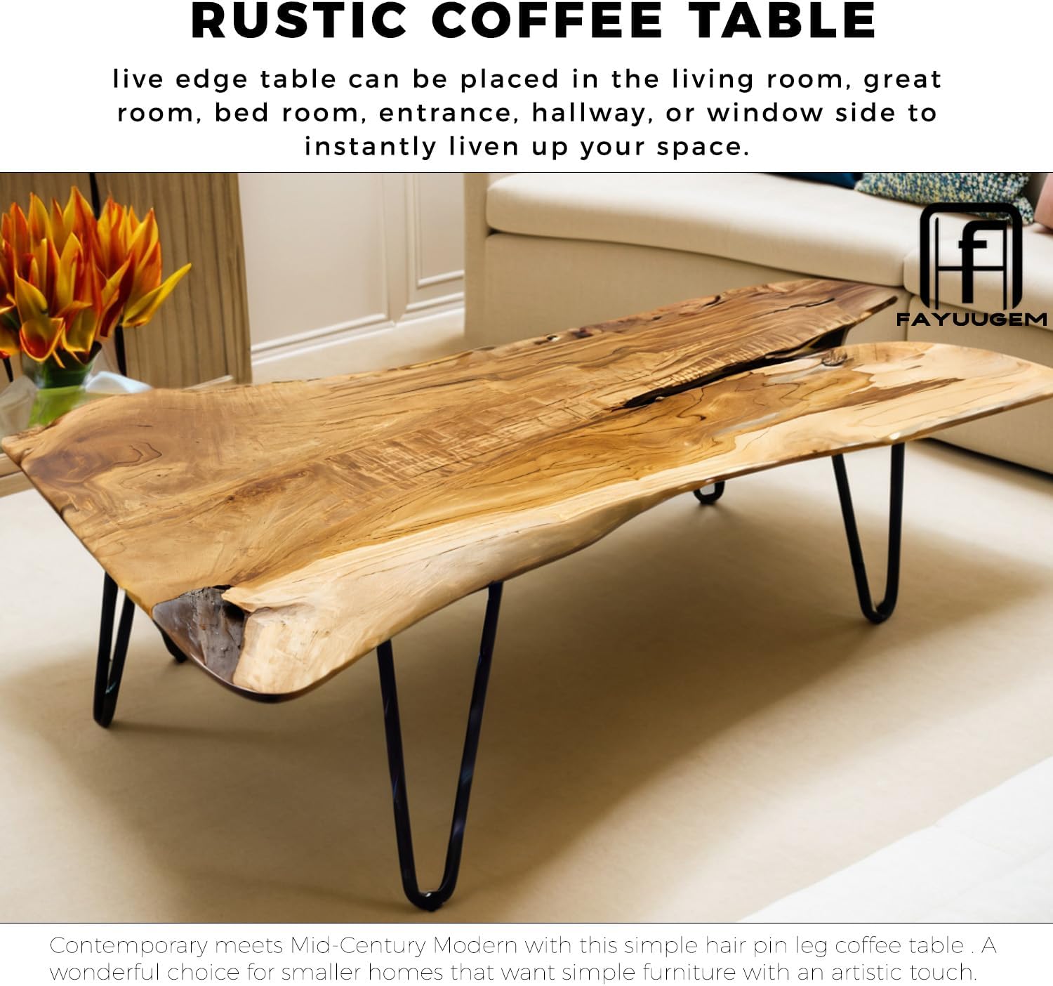 Wood Coffee Table - Live Edge Coffee Table - Natural Wooden Coffee Tables for Living Room