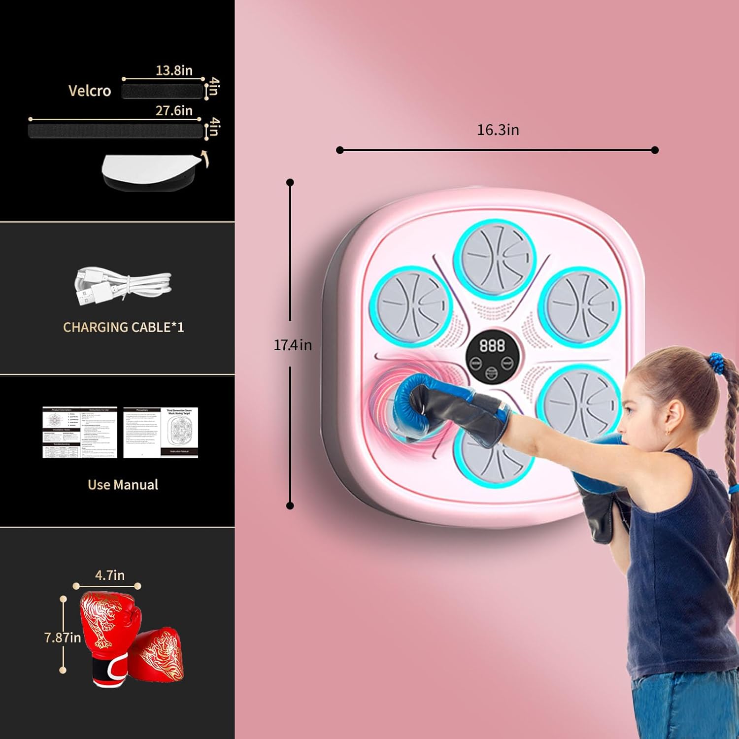 2025 Smart Wall-Mounted Music Boxing Machine with Gloves, Pink - Home Gym Workout Equipment for Indoor Fitness Training, Boxing Punching Bag for Women & Men
