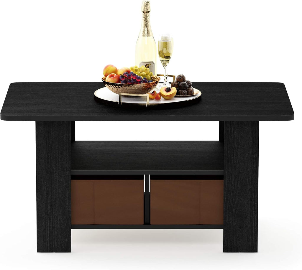 Furinno Andrey Coffee Table with Bin Drawer, Americano/Medium Brown, Small Non-Lift Top