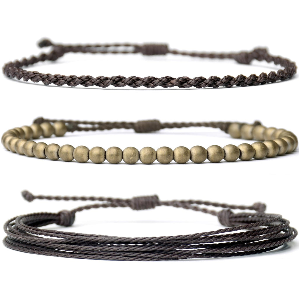 Handmade Natural Stone Beaded Healing Bracelet Gift for Men Adjustable Rope String Bracelet (Lava Rock, Adjustable)