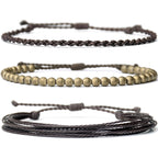 Handmade Natural Stone Beaded Healing Bracelet Gift for Men Adjustable Rope String Bracelet (Lava Rock, Adjustable)