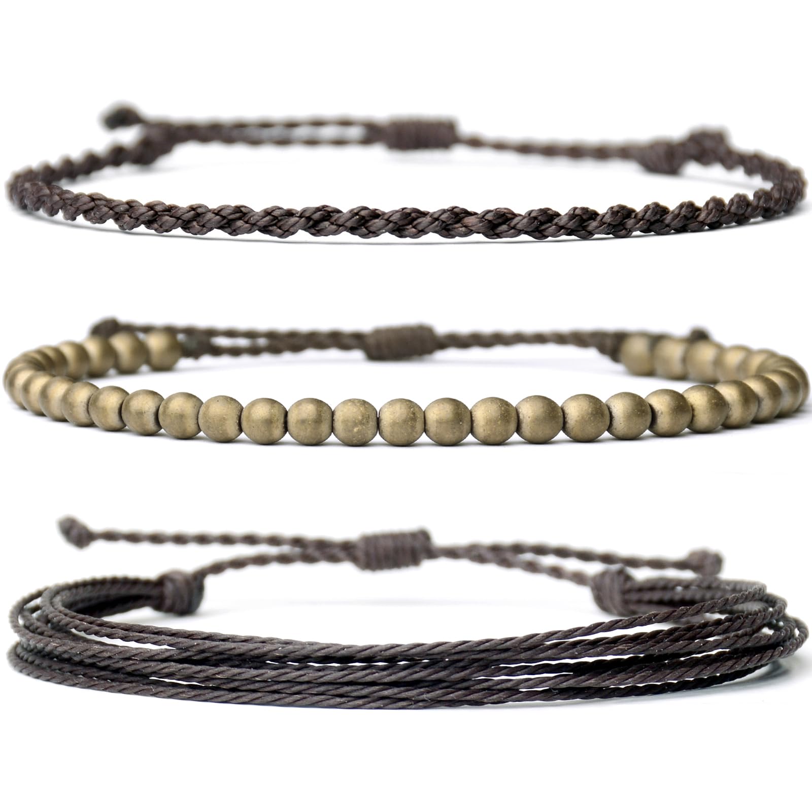 Handmade Natural Stone Beaded Healing Bracelet Gift for Men Adjustable Rope String Bracelet (Lava Rock, Adjustable)