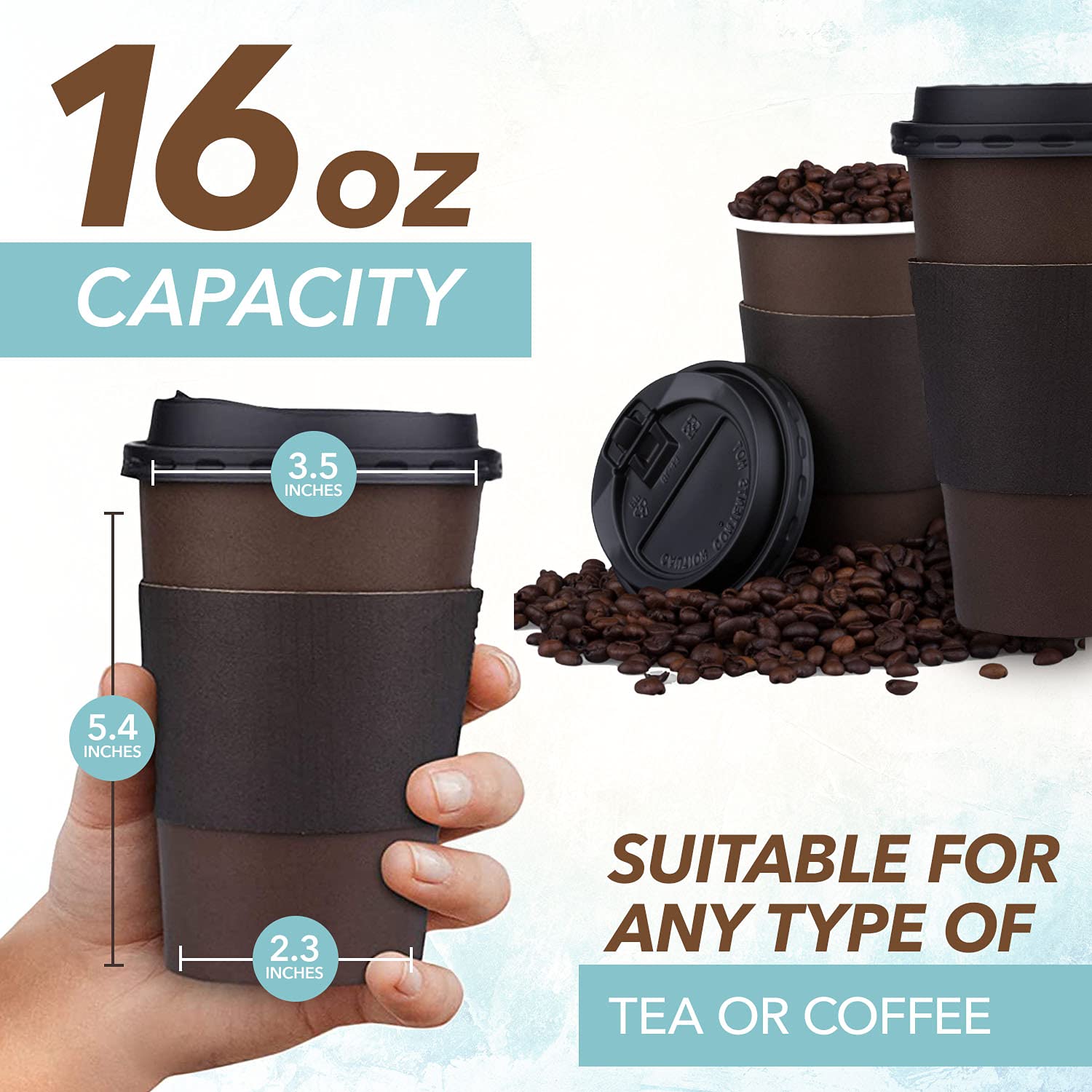 Promora 12 oz Brown Disposable Coffee Cups with Lids & Sleeves, Hot Coffee Cup Sleeves Disposable, Premium Insulated To Go Coffee Paper Cups with Lids & Sleeves (12 oz, Pack of 80) Brown and Black