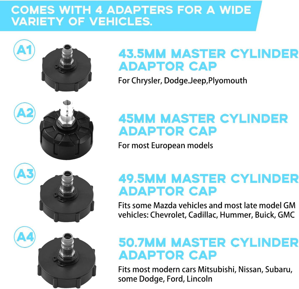 Brake Bleeder Kit with 3L Pressure Pump, 1L Waste Bottle & 4 Upgraded Adapters, Manual Brake Fluid Bleeder Tool for Most Vehicles, One-Person Operation