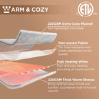 Westinghouse Heated Blanket Queen Size, Soft Flannel to Sherpa Electric Blanket with 10 Heating Levels, 12 Hours Auto Off, Fast Heating Blanket, Machine Washable, 84x90 Inch, Charcoal