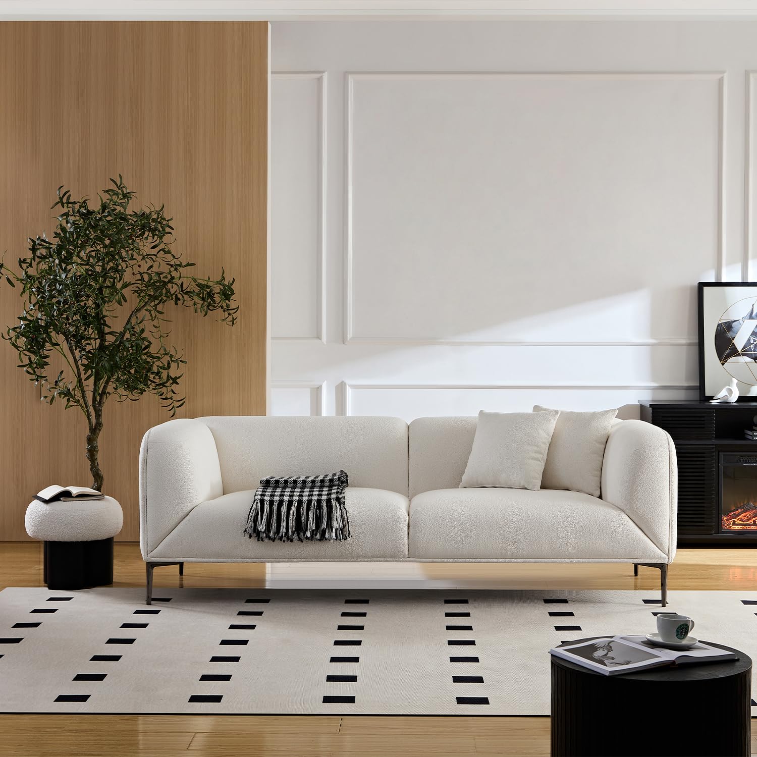 90.5" Mid-Century Modern Sofa Leather Couch, 3-Seater Tuxedo Tufted Couch, Vintage Luxury Chesterfield Sofas with Metal Legs, Modern Upholstered Couches for Living Room, Apartment, Office, Brown