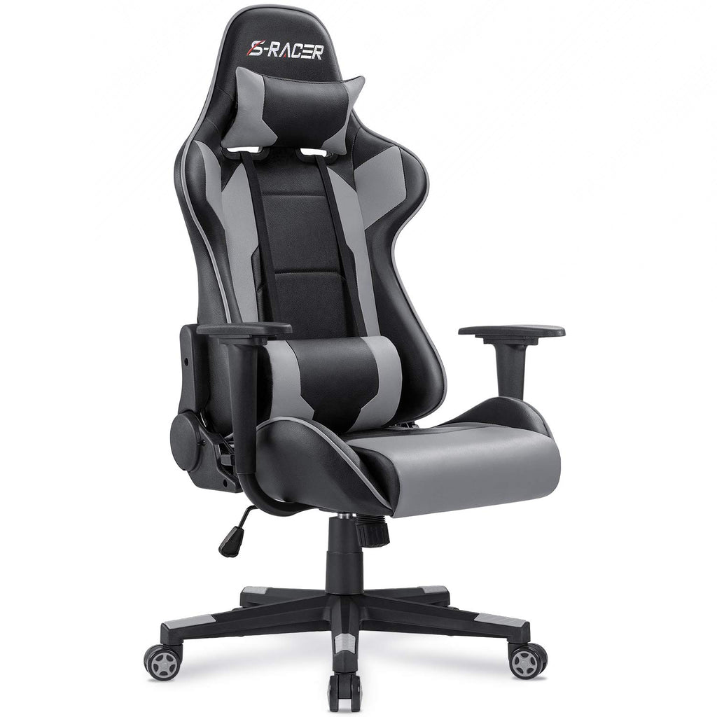 Homall Gaming Chair, Office Chair High Back Computer Chair Leather Desk Chair Racing Executive Ergonomic Adjustable Swivel Task Chair with Headrest and Lumbar Support (White)