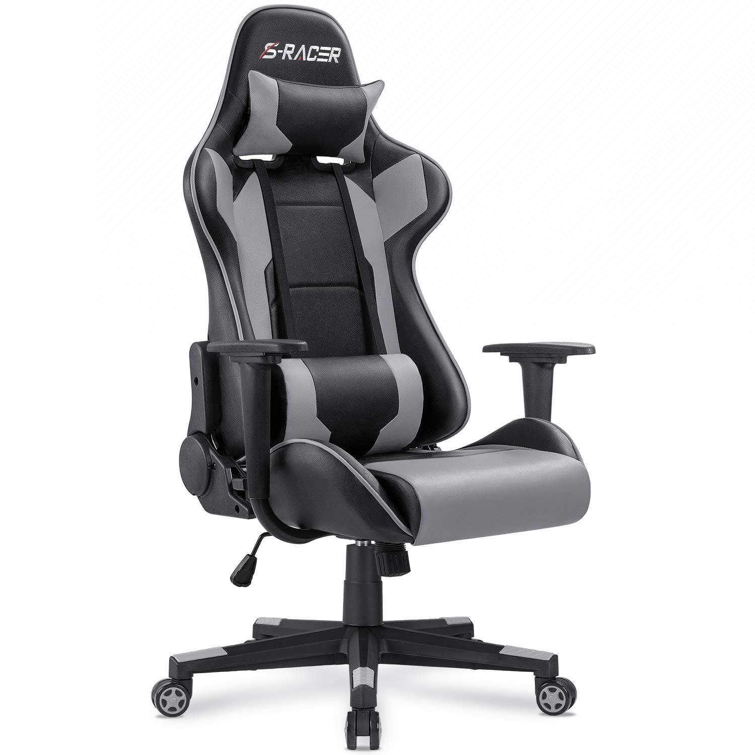 Homall Gaming Chair, Office Chair High Back Computer Chair Leather Desk Chair Racing Executive Ergonomic Adjustable Swivel Task Chair with Headrest and Lumbar Support (White)