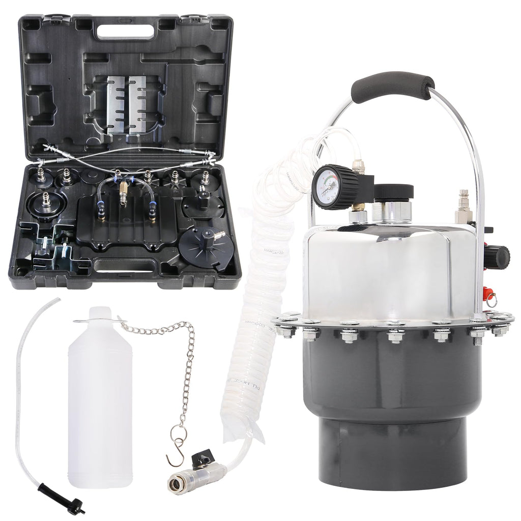 YSTOOL Brake Bleeder Kit Pneumatic Pressure Brake Clutch Fluid Bleeding Tool Set with Master Cylinder Adatpers Air Power Pressurized Oil Change Bleeder Machine and Waste Oil Collection Bottle (Red)