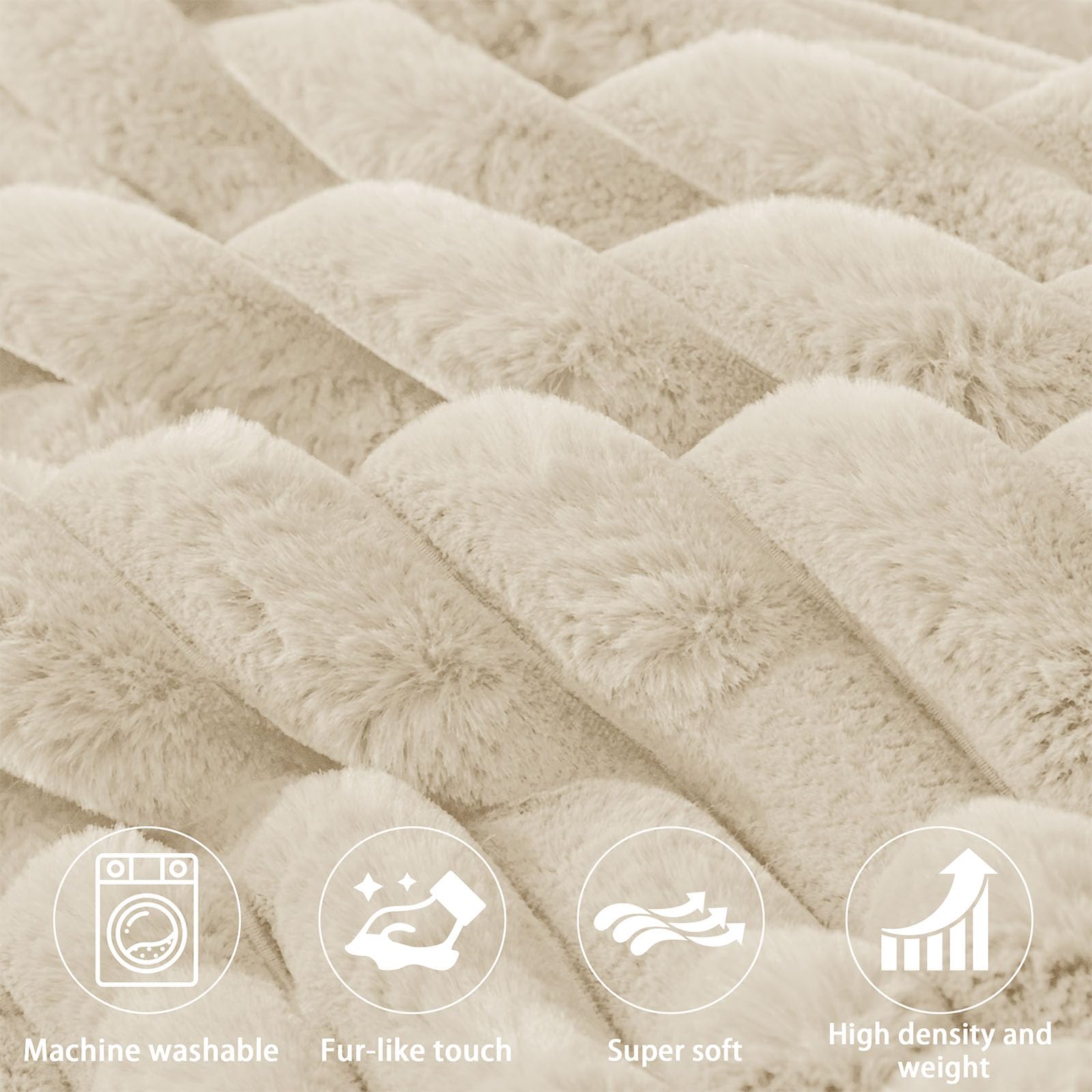 Rycwola hovedgærde pude i imiteret pels med 2 stk nakkepuder stor hovedgærde pude blød og støttende med aftageligt betræk (Beige, Queen)