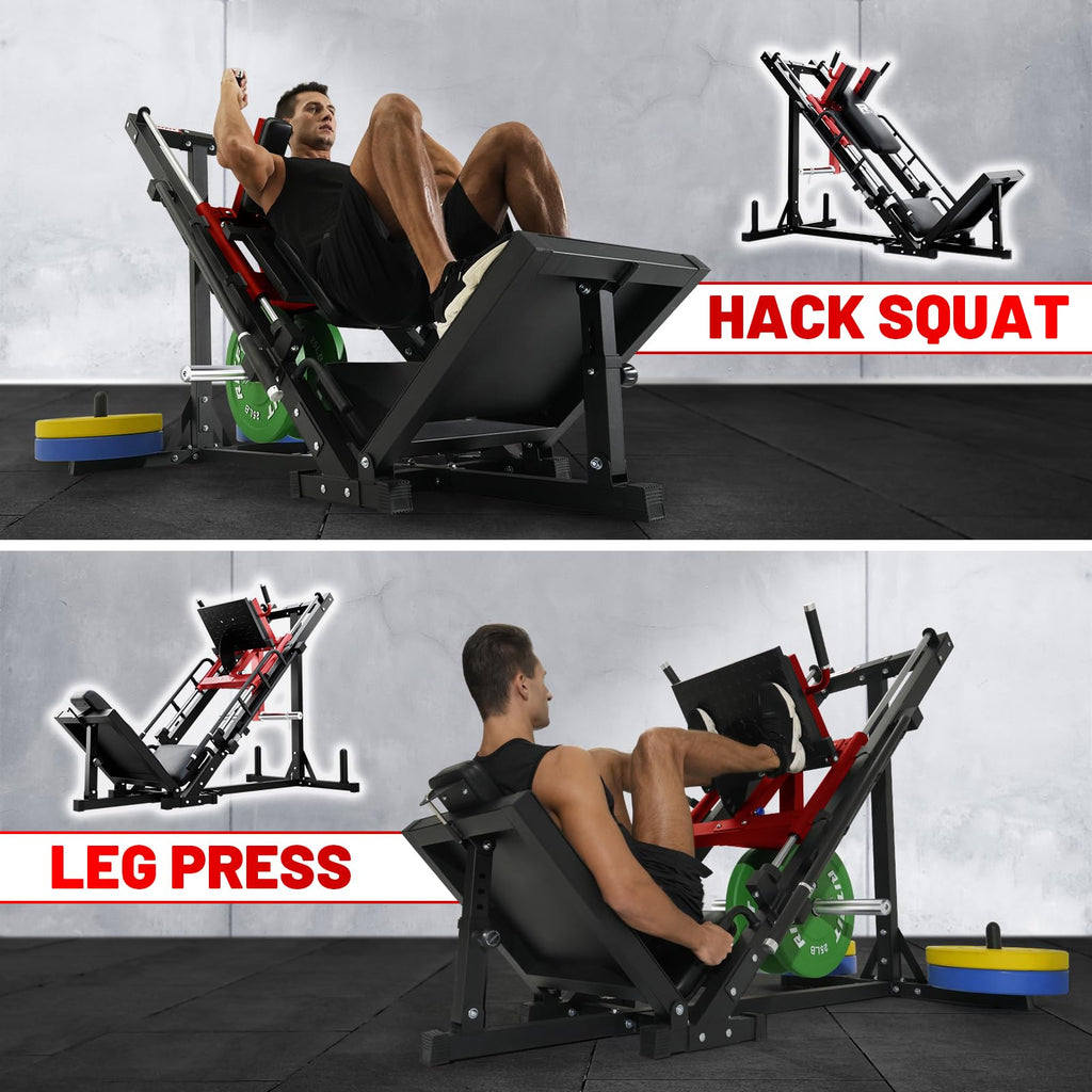 RitFit Leg Press Hack Squat Machine, Professional Adjustable Leg Press Machine for Home Gym with Linear Bearing, Specialty Hack Squat Machine for Full Lower Body Workout with Weight Storage Posts, Red
