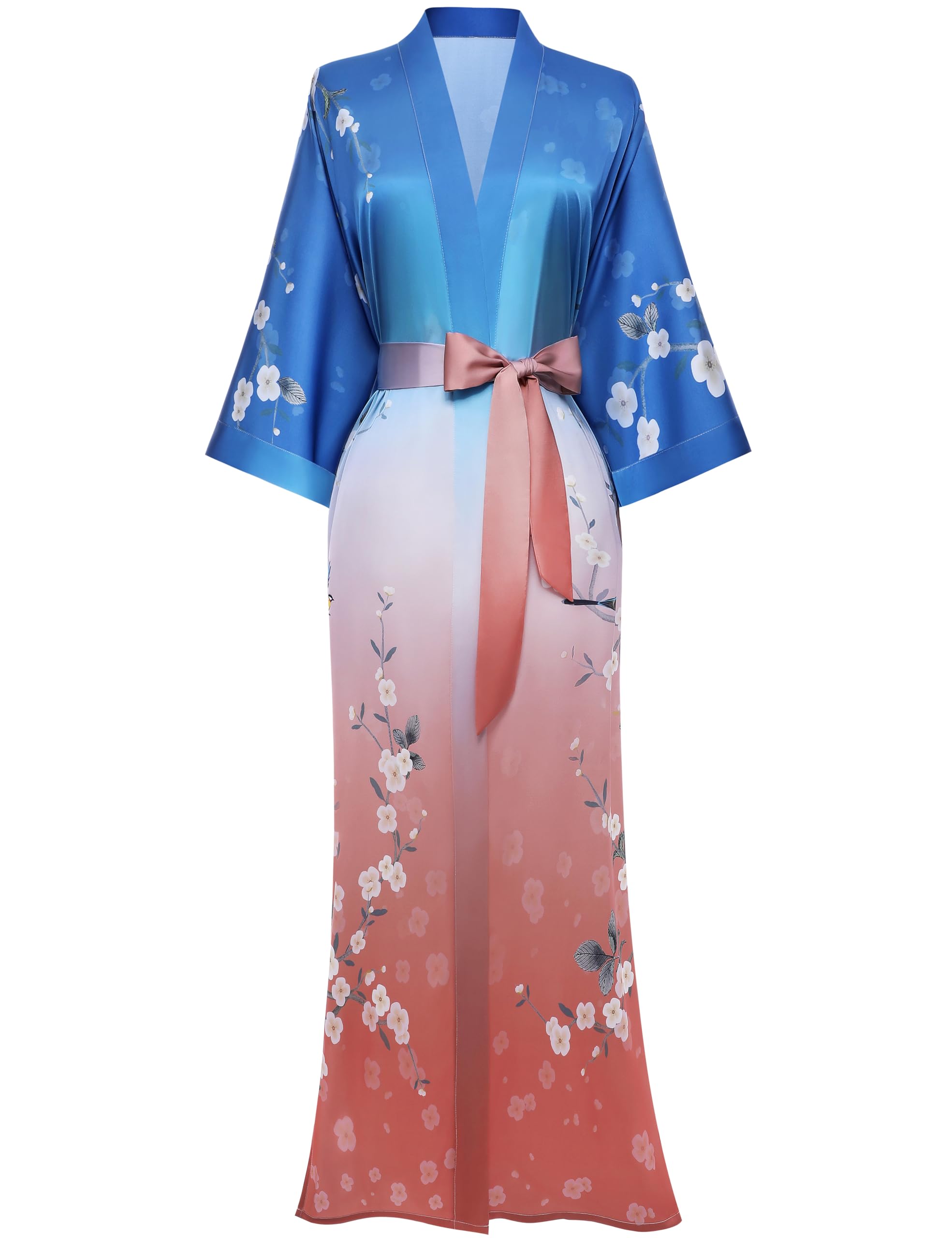 PRODESIGN Kimono Robe for Women - Long Satin Sleepwear Silky Kimono Cover-Up Nightgown Japanese Bathrobe Loungewear Blouse