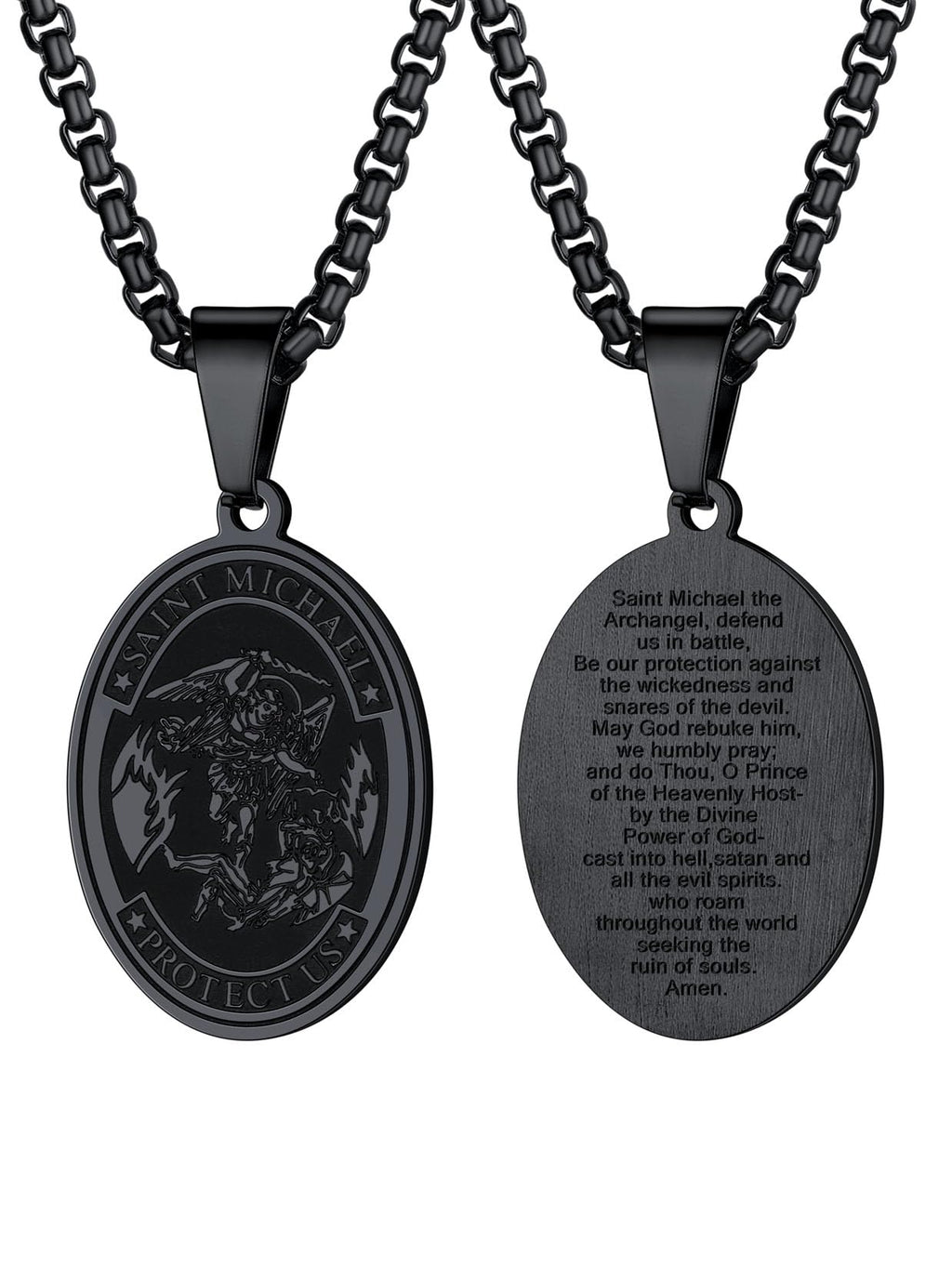 U7 St. Michael Necklace for Men Women Stainless Steel/18K Gold Plated Biblical Archangel Medal Round/Oval/Shield Patron Saint Christopher/Michael Pendant with 22" Box Chain