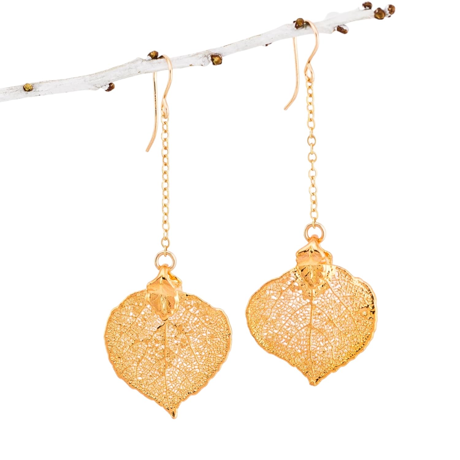 Real Aspen Leaf Earrings in Gold, Rose Gold, or Silver, Custom Jewelry for Her