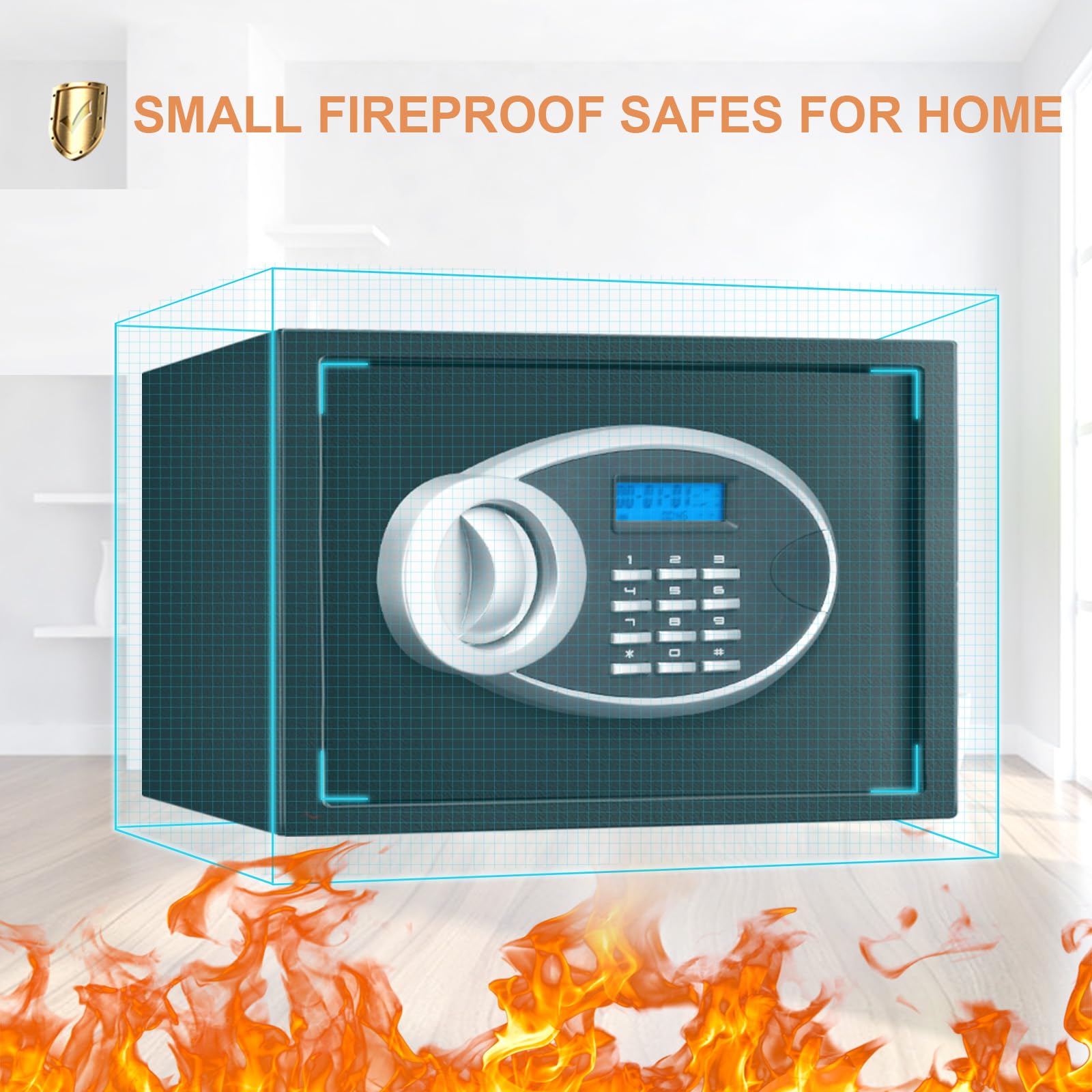 0.7 Cuft Kleine Huissafes Water- en Brandwerend, Digitale Persoonlijke Beveiligingskluis met Programmeerbaar Toetsenbord en Reserve Sleutels, Kleine Brandwerende Safes voor Geld, Medicijnen en Waardevolle Bezittingen thuis