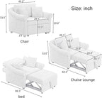 Merax Chenille Convertible Sleeper Chair with Pillow & Adjustable Backrest, Adult 3 in 1 Lounger Sofa Turns Into Chaise Lounge Recliner Single Bed for Living Room Balcony Bedroom Office, Beige