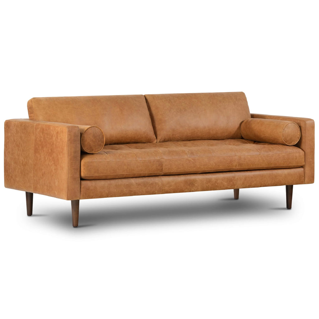 POLY & BARK Napa Leather Couch – Right-Facing Sectional Leather Sofa - Tufted Back Full Grain Leather Couch with Feather-Down Topper On Seating Surfaces – Pure-Aniline Italian Leather – Cognac Tan