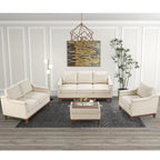 4-Piece Living Room Sofa Set with Coffee Table, Vintage Rivet Couch Sets with Solid Wood Legs, Chenille Sofas Furniture of Ottoman with Storage Space, Armchair, Loveseat and 3-Seat Sofa