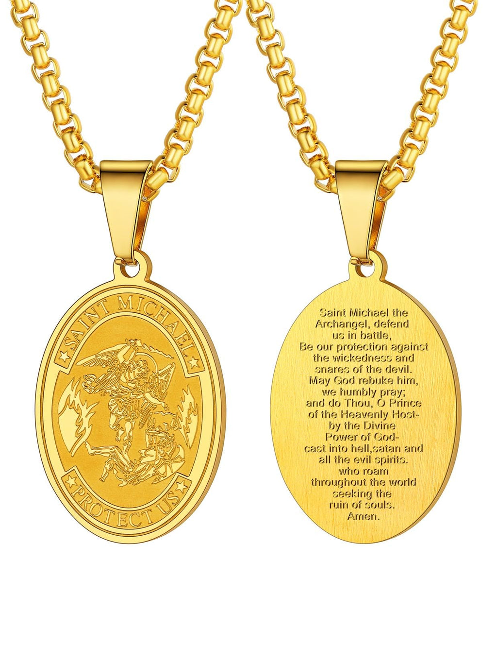 U7 St. Michael Necklace for Men Women Stainless Steel/18K Gold Plated Biblical Archangel Medal Round/Oval/Shield Patron Saint Christopher/Michael Pendant with 22" Box Chain