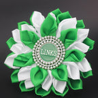 Greek Sorority Paraphernalia Gift Sorority Brooch Pin for Women White & Green Satin 5.5" Pearl Flower Pin