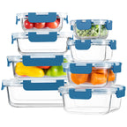 8 Pack Borosilicate Glass Food Storage Containers with Lids, Glass Meal Prep Containers, Airtight Bento Lunch Boxes with Snap Locks, Oven, Freezer and Dishwasher Safe, BPA Free, Kitchen Storage Set
