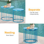 LEWIS&WAYNE Outdoor Side Table Set of 2, Metal Circle Accent End Tables for Balcony Backyard Garden Indoor Living Room, Durable Blue Nesting Coffee Tables, 20”+16” Dia