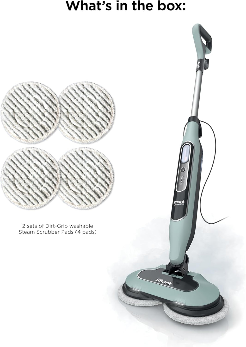 Shark Steam & Scrub Steam Mop, All-in-One Scrubbing and Sanitizing Hard Floor Cleaner, LED Headlights, 4 Dirt Grip Soft Scrub Pads Included, XL Water Tank, Swivel Steering, Hawaiian Grey, S8001