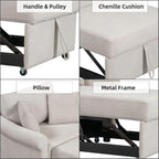 Merax Chenille Convertible Sleeper Chair with Pillow & Adjustable Backrest, Adult 3 in 1 Lounger Sofa Turns Into Chaise Lounge Recliner Single Bed for Living Room Balcony Bedroom Office, Beige