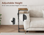Vagusicc C Shaped End Table with Charging Station, 33" Tall Side Table for Couch, Sofa Table Adjustable Height Small Couch Side C Table, Slide Under Sofa Tray Arm Table for Living Room, Bedroom, Brown
