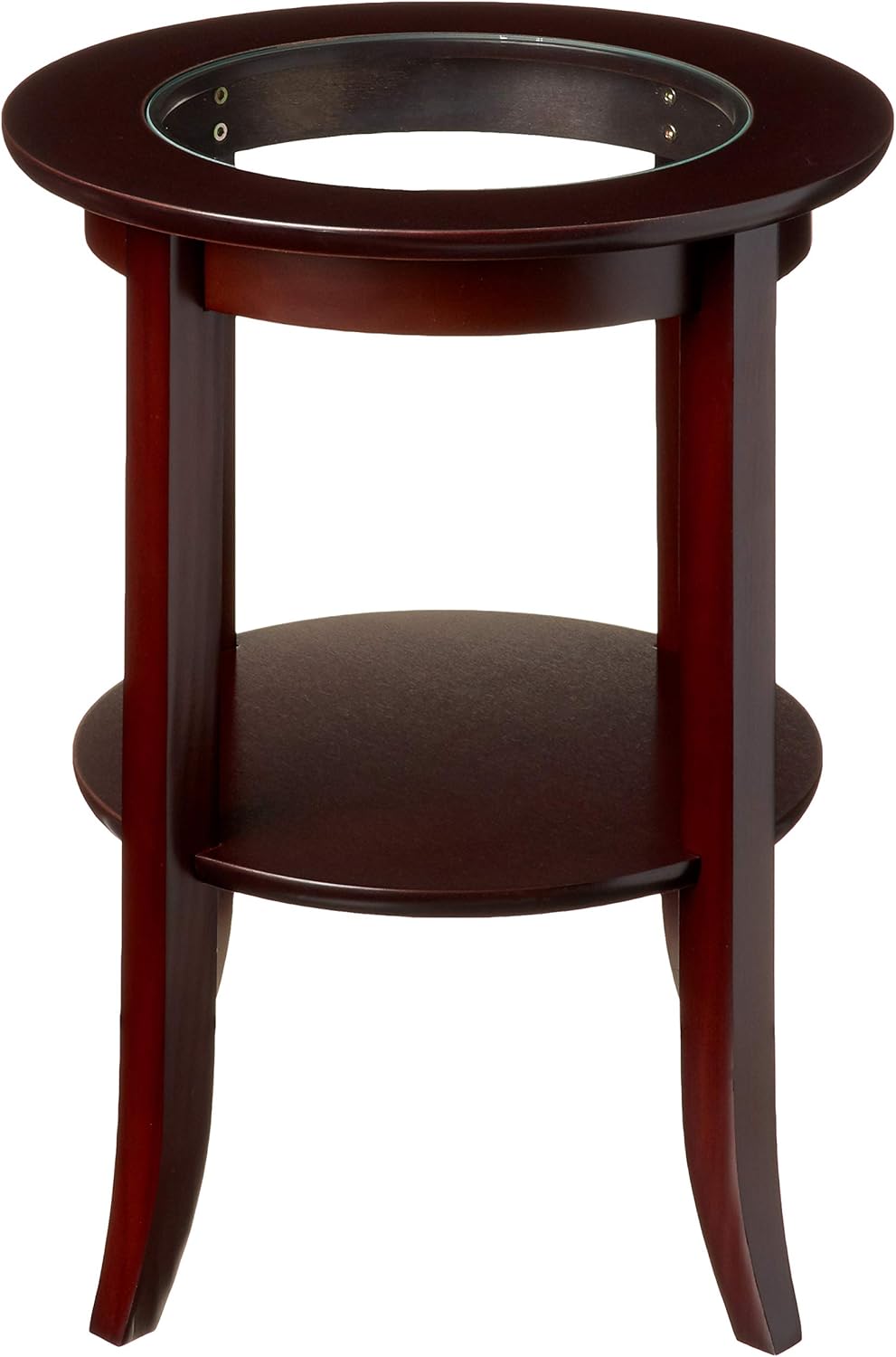 Frenchi Furniture-Wood Genoa End Table, Round Side /Accent Table , Inset Glass Espresso