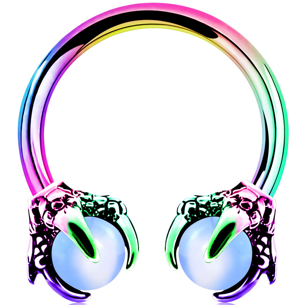 OUFER 316L Surgical Steel Circular Earrings Two White Opals Surrounded by Dragon Claws Cartilage Earing Ear Body Piercing Jewelry Helix Earrings Piercing…