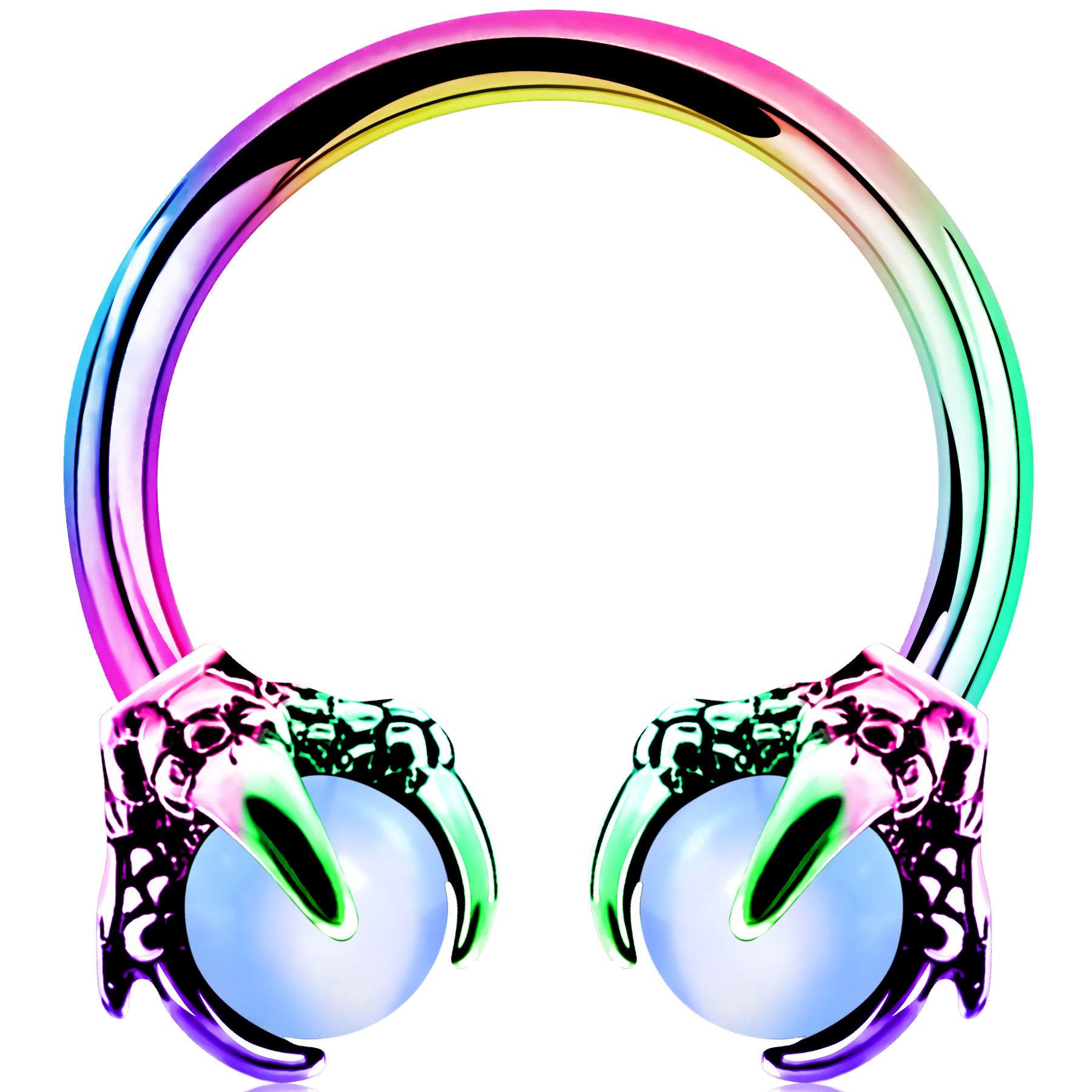 OUFER 316L Surgical Steel Circular Earrings Two White Opals Surrounded by Dragon Claws Cartilage Earing Ear Body Piercing Jewelry Helix Earrings Piercing…