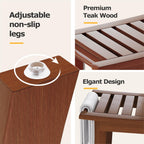 Homman Teak Shower Bench, 24 Inch Teak Shower Stool 300lbs Wood Shower Chair Seat with Storage Shelf Towel Rack for Bathroom Indoor and Outdoor Use