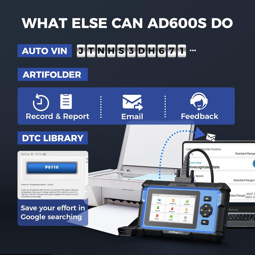 OBD2 Scanner TOPDON AD600S Scan Tool, Code Reader, Diagnostics Scanner for ABS/SRS/AT/Engine, 9 Reset Services, Oil/Brake/BMS/SAS/DPF/TPMS/ETS Reset/ABS Bleeding/Injector Coding, Free Lifetime Upgrade