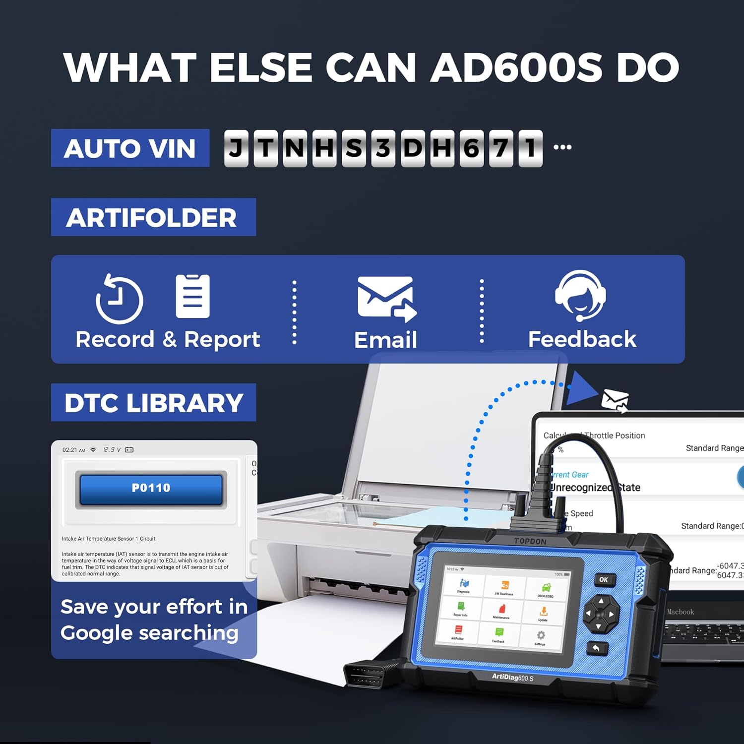 OBD2 Scanner TOPDON AD600S Scan Tool, Code Reader, Diagnostics Scanner for ABS/SRS/AT/Engine, 9 Reset Services, Oil/Brake/BMS/SAS/DPF/TPMS/ETS Reset/ABS Bleeding/Injector Coding, Free Lifetime Upgrade