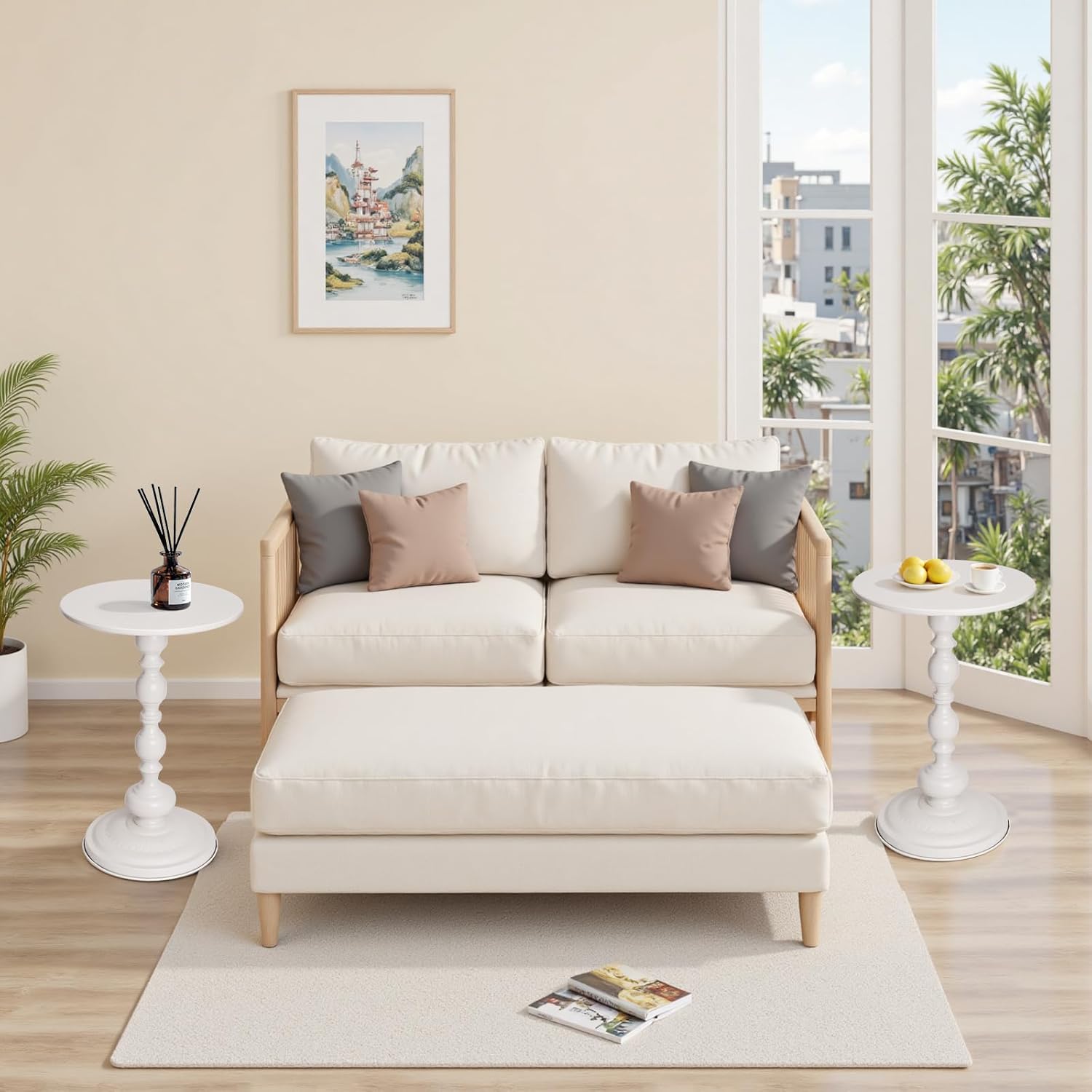 Metal Small Round End Table,Vintage Bedside Drink Table Nightstand for Small Spaces,Modern Accent Pedestal Tables Coffee Tables for Living Room, Bedroom, Corners, Patio,White