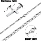 Fiusem 2 Pcs Cross Necklace Chain for Men and Women, Layered Mens Cross Necklaces Stainless Steel Pendant Cuban Link Rope Chain 16-26 Inch