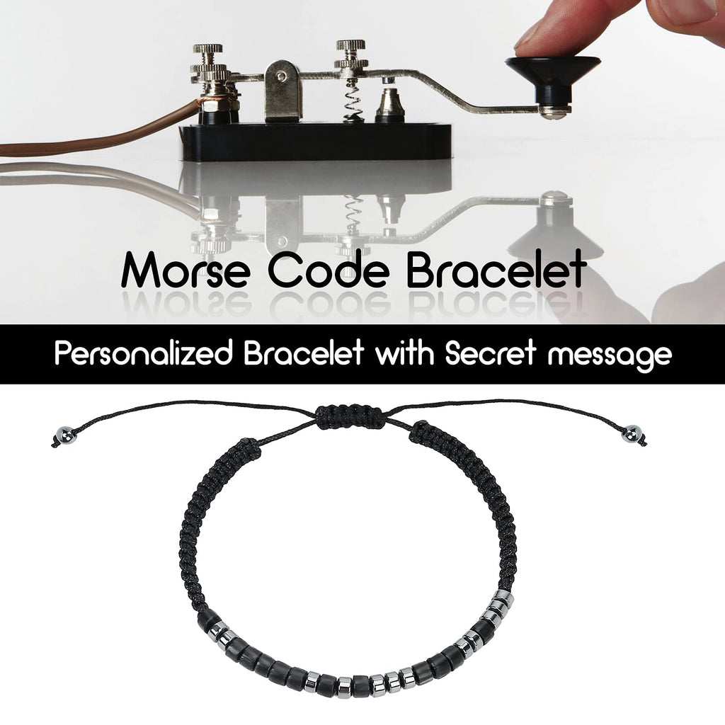 KDQUEERY 2 PCS Morse Code Bracelets for Women Men, I Love You String Adjustable Matching Bracelets Gifts for Couples Mom Daughter Best Friend Inspirational bracelets with Black Hematite Beads
