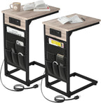 AMHANCIBLE C Shaped End Table with Charging Station, TV Tray Set of 2, Couch Tables with Storage Bag, Slide Under Sofa Side Table with USB Ports and Outlets for Living Room, Grey HET04CGY