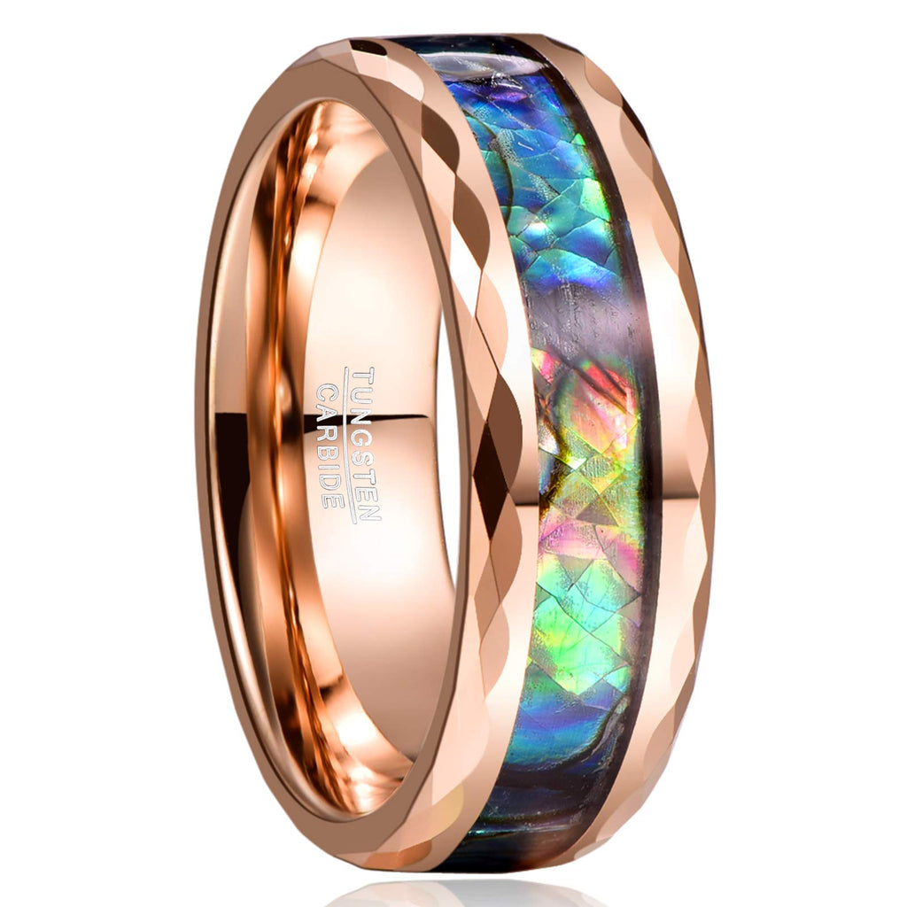 Vakki 8mm Abalone Shell Tungsten Rings for Men Women Black/Silver/Rose Gold Wedding Bands Faceted Edge Comfort Fit Size 5-14
