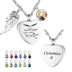 Dletay Heart Urn Necklace for Ashes with 12 Birthstones Cremation Jewelry for Ashes -Your Wings Were Ready My Heart Was Not