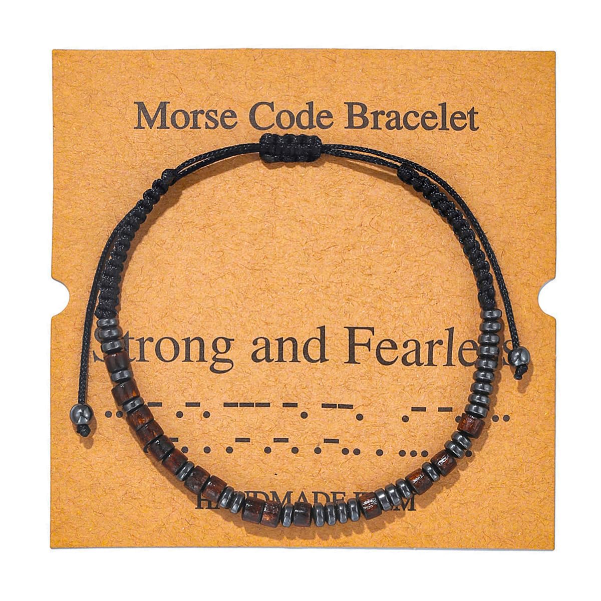 RINTOLER Morse Code Bracelets for Women Men Gifts for Her Best Friend Funny Inspirational Bracelets for Women Adjustable Silk Beaded Wrap Bracelet (Strong and Fearless)