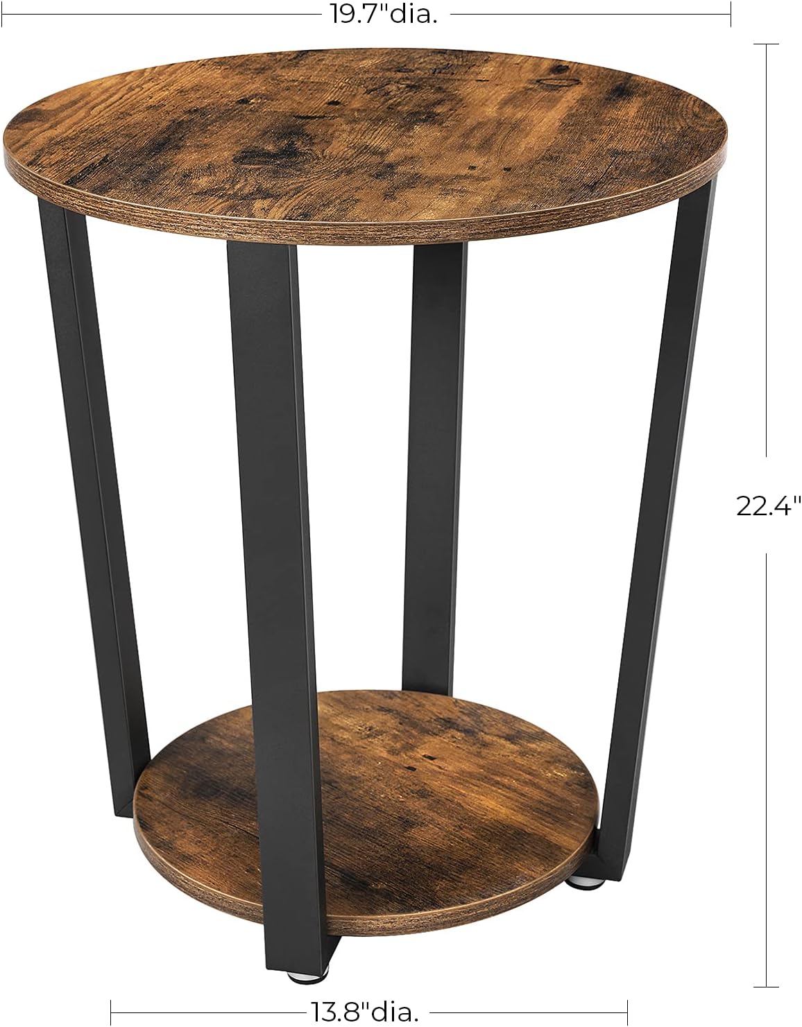 VASAGLE End Table, Round Side Table with Storage Shelf, Easy Assembly, Industrial Accent Furniture with Steel Frame, Rustic Brown and Black