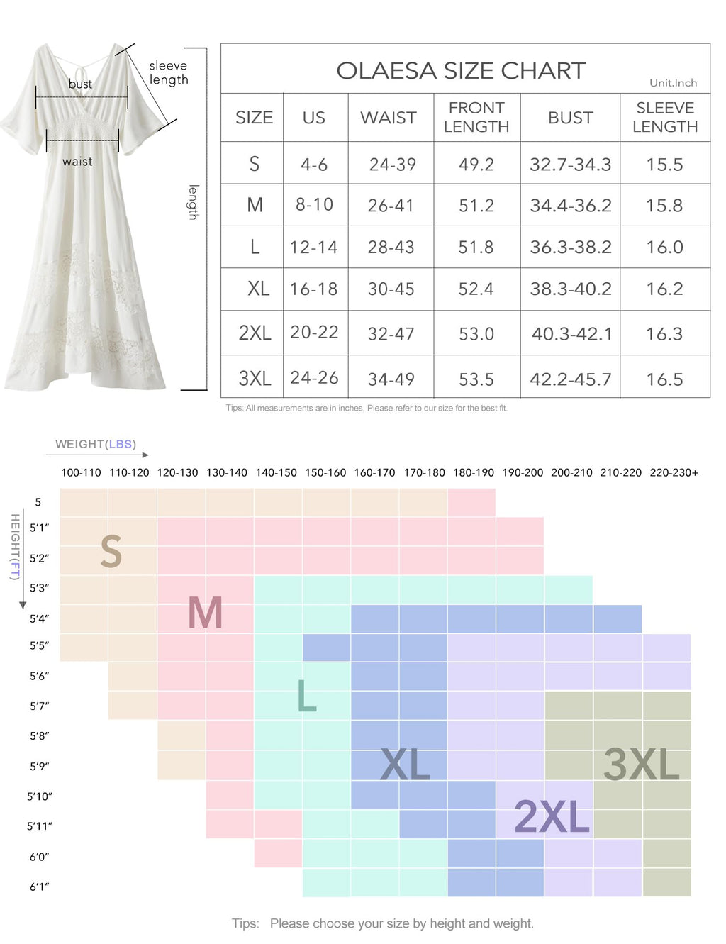 Olaesa Boho Maxi Dress V Neck Short Sleeve Lace Smocked Waist Bohemian Party Dress for Women with Pockets White